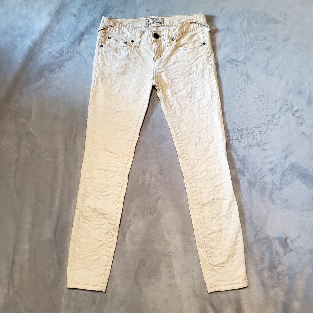 Free People Cream Textured Cotton Jeans Size 24